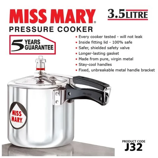 Hawkins Miss Mary Aluminium Inner Lid Pressure Cooker - With Handle, Silver, MM35, 3.5 l-4.webp
